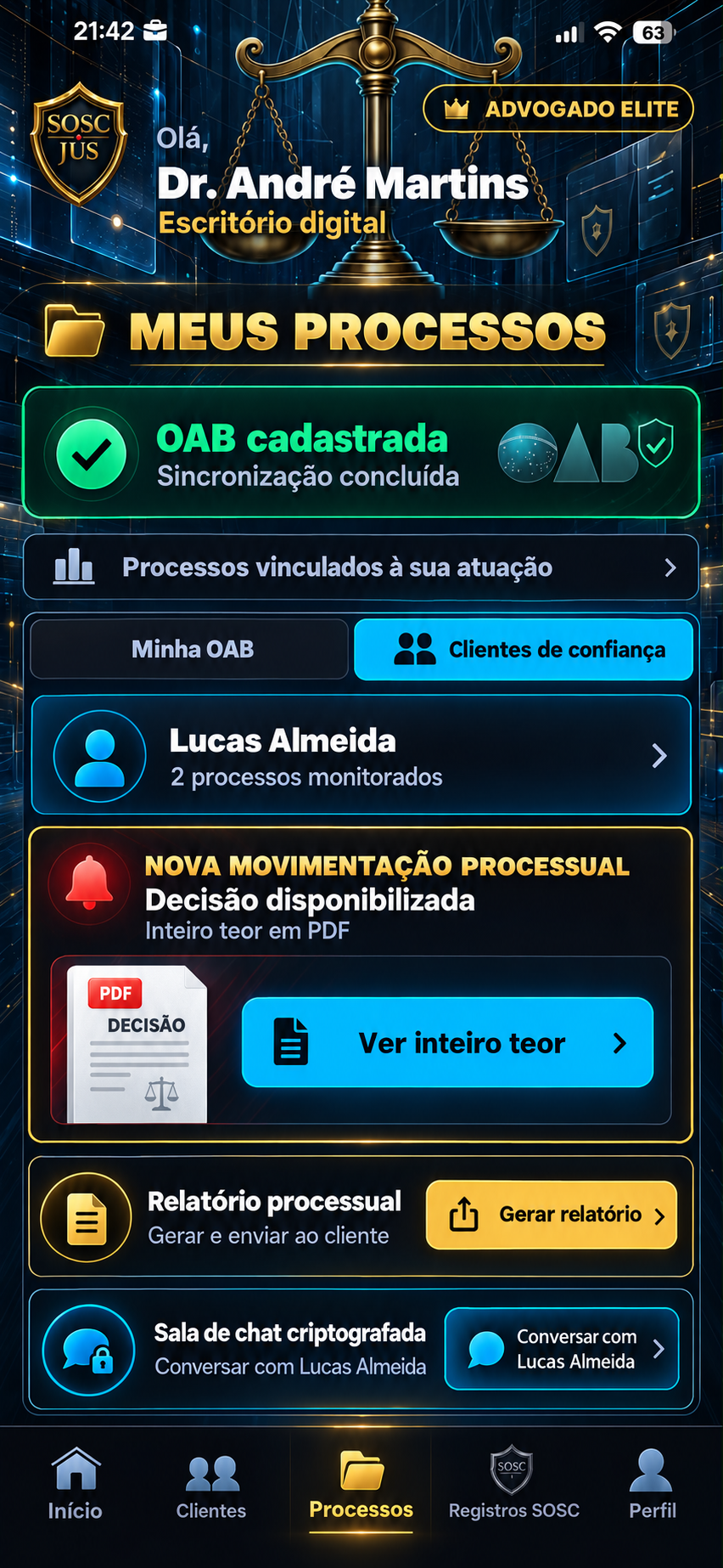 Tela original Meus Processos do advogado
