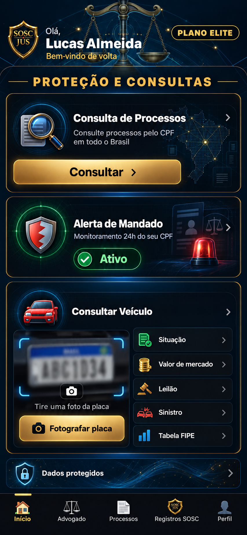 Tela original de proteção e consultas